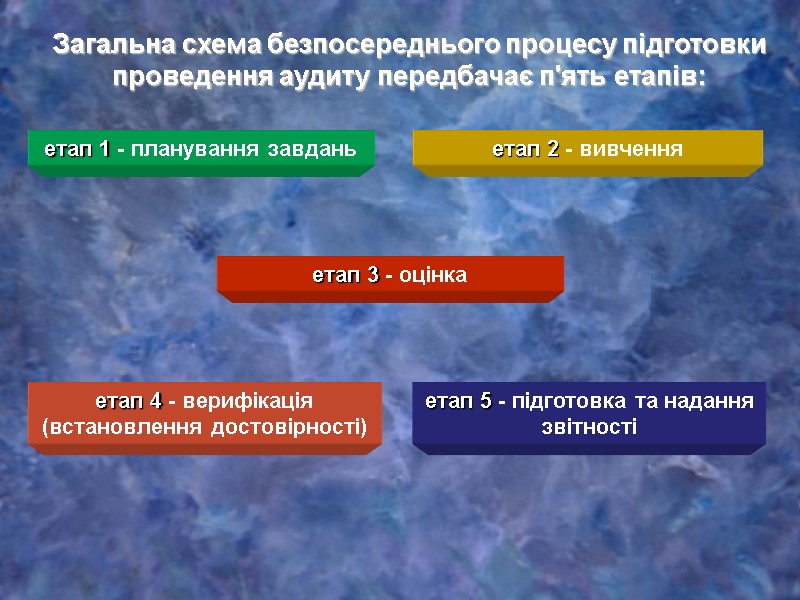 Загальна схема безпосереднього процесу підготовки проведення аудиту передбачає п'ять етапів: етап 4 - верифікація
